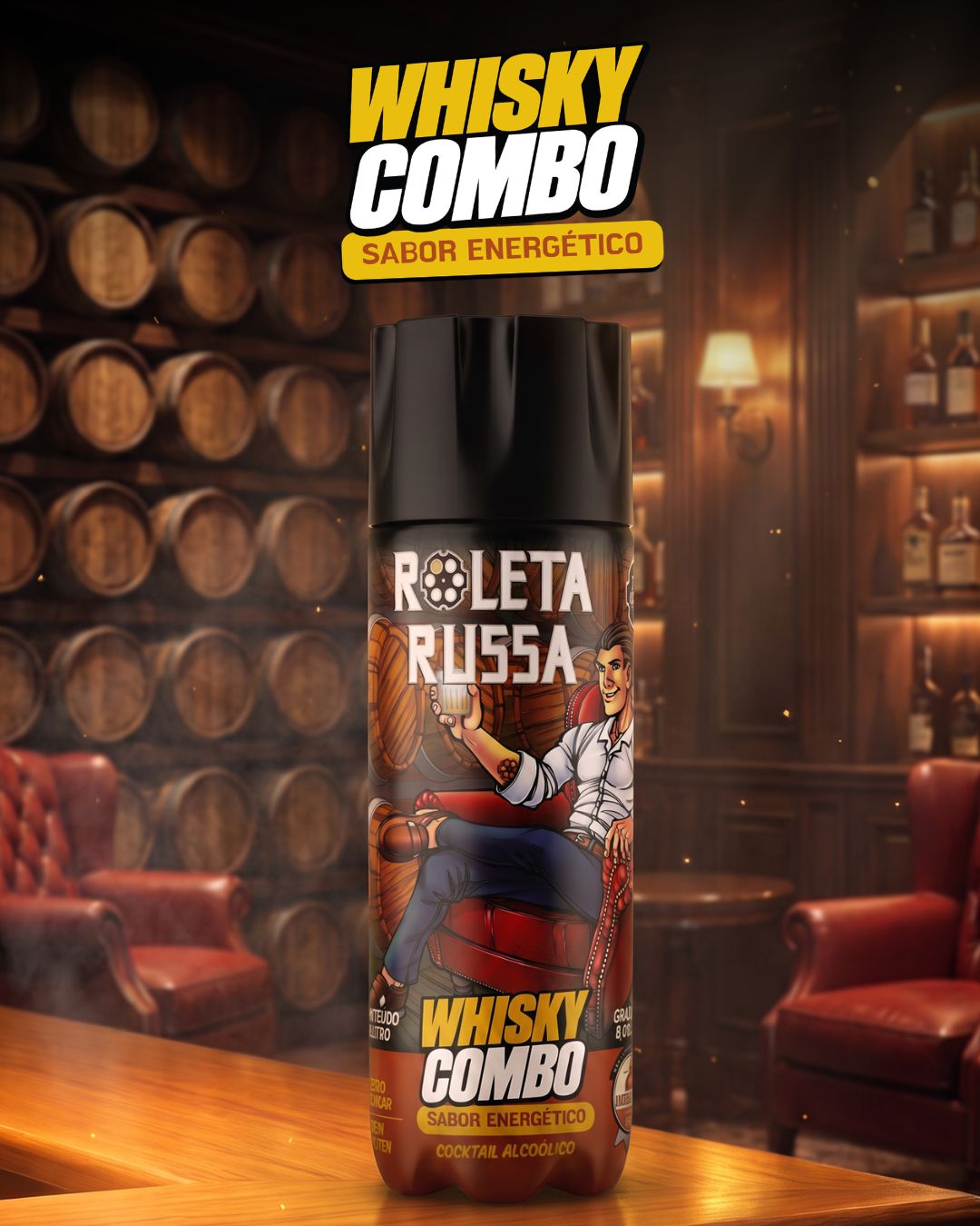 Garrafa Whisky Combo Sabor Energético em cena
